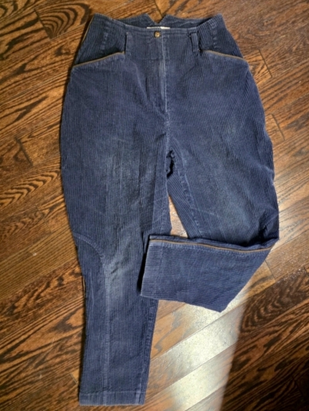 Vintage High Waist Navy Corduroy Pants With V Notch